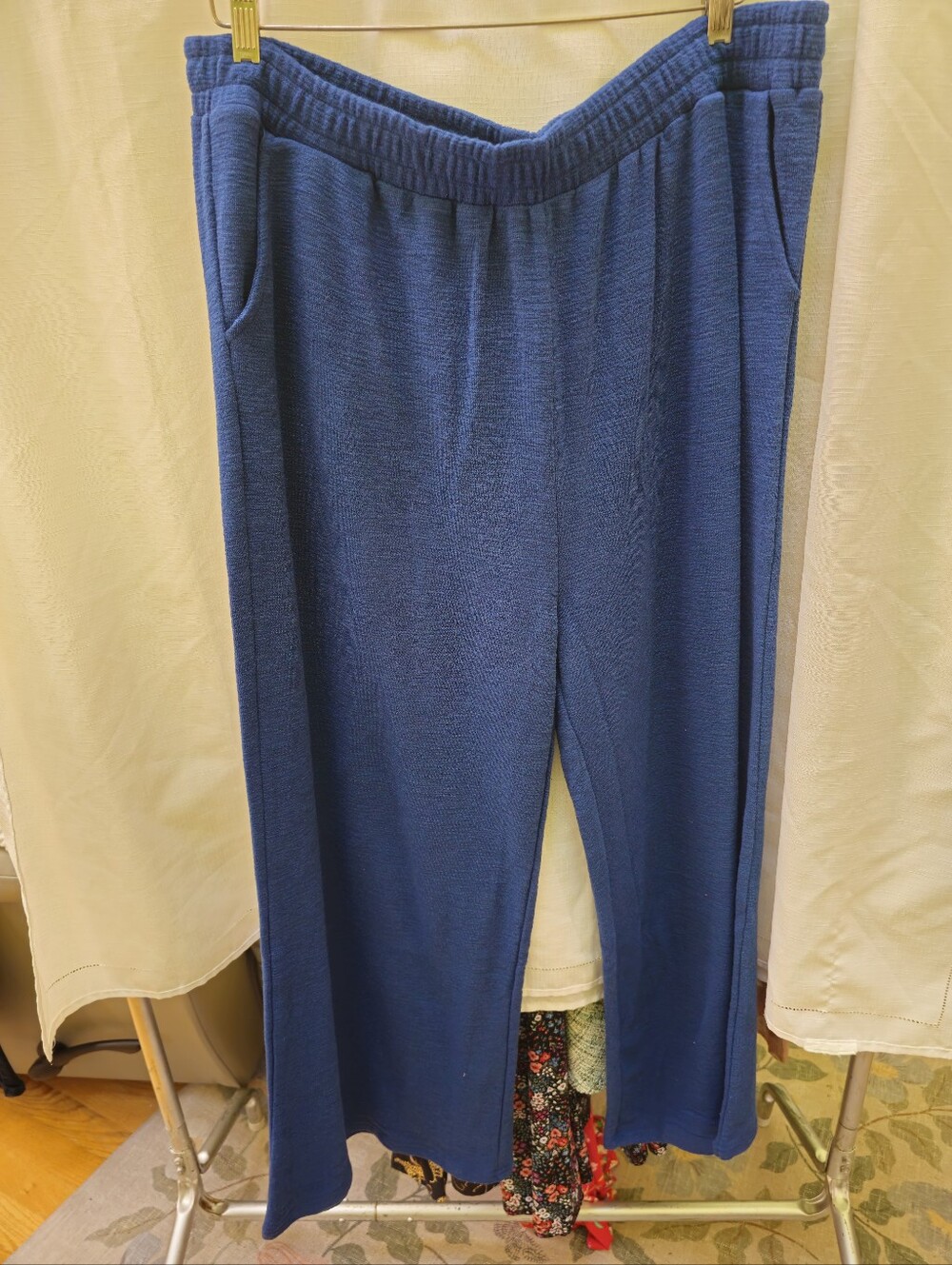 NWT Zenana Plus Size Slub Wide Leg Pants Comfort Lounge Blue 3X
